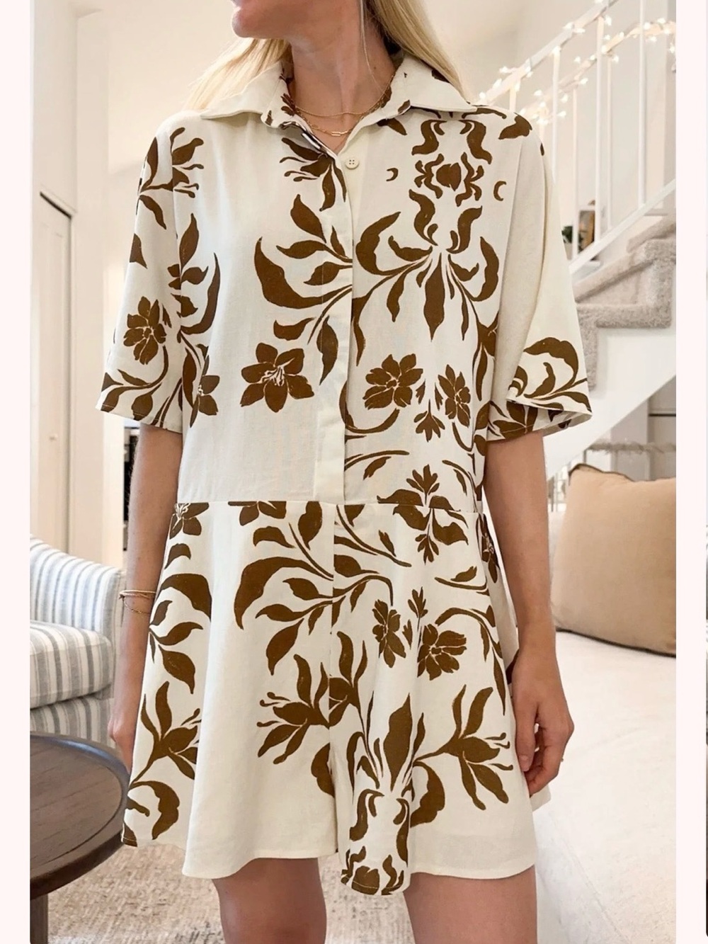 Miou Muse Maui Floral Linen Romper NWOT Medium